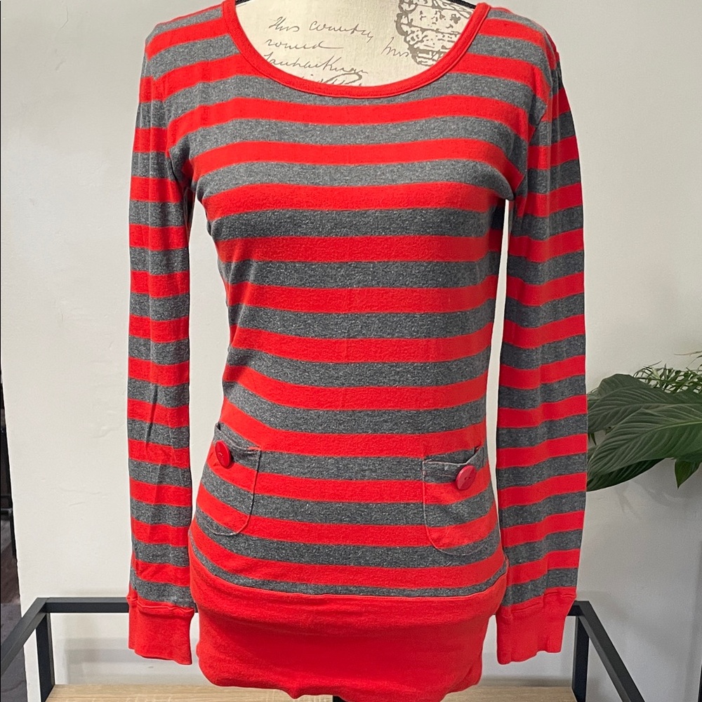 Like an Angel Red and Gray Striped Tunic Top